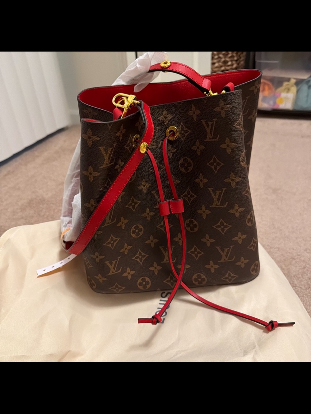 Brown monogram bucket purse